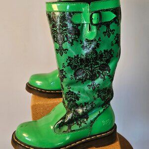 Green And Black Floral Doc Marten Festival Boots